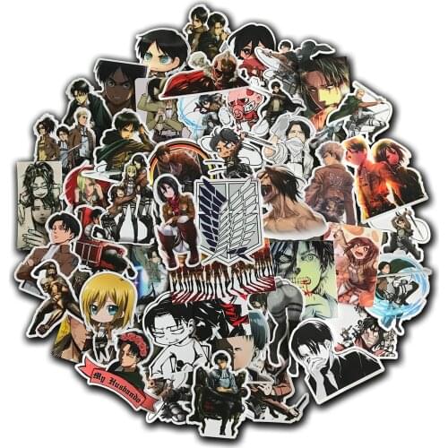 10/50 PCs Cool Stickers Pack Attack On Titan for Laptop Guitar Luggage Funny Vinyl Graffiti Anime Sticker Bomb Decals Toys Levi
