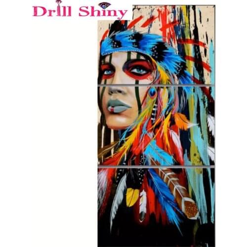3Pcs Full Square Diamond 5D DIY Diamond Painting Indians feathered Embroidery Cross Stitch Rhinestone Mosaic Painting Decor