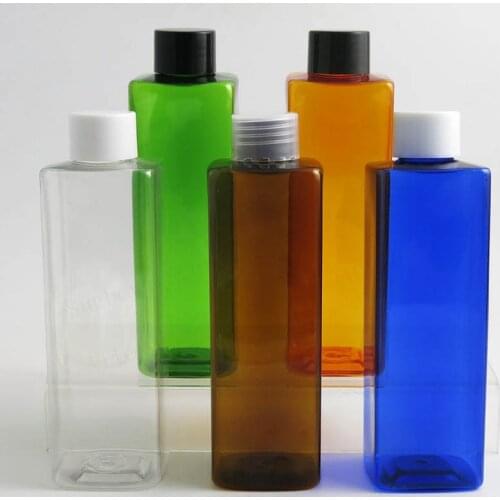 30 x Big 8OZ Empty Plastic Cream Shampoo Lotion Bottle Refillable Clear Blue Amber Green Orange Bottle with Black White Cap Plug