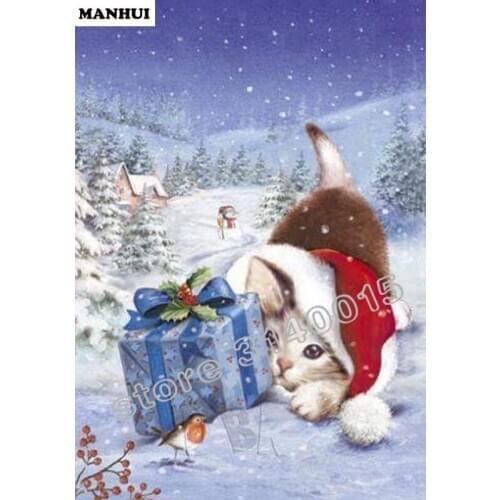 3d diamond embroidery Snow kitten diamond mosaic pictures of rhinestones hobbies and crafts material for handmade ABC361