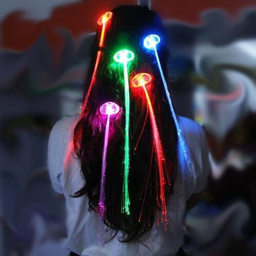 50pcs/lot RGB Flash Glow LED Braid Hairpin Novelty Decoration for Party Holiday, Hair Extension by Optical Fiber Free Shipping