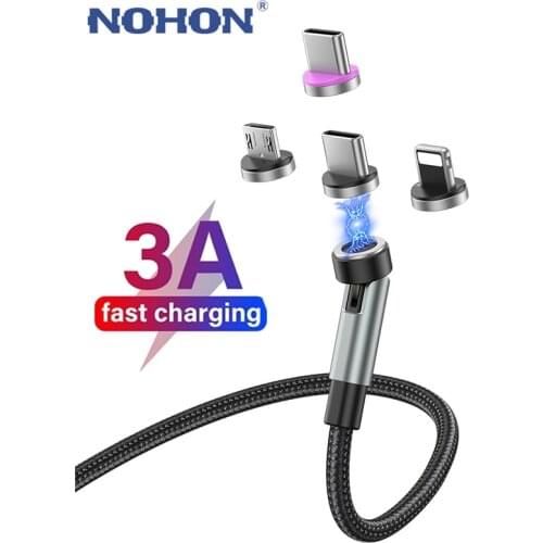 540 Rotate Magnetic 3A Fast Charging Magnet Charge Micro USB Type C Cable Mobile Phone Wire Cord For iPhone 12 Xiaomi huawei P40