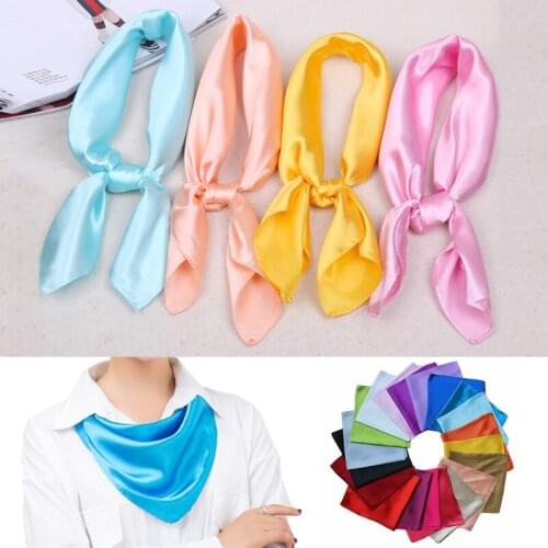 60*60cm Fashion Women Silk Satin Square Head Scarf Wraps Scarves Ladies Solid Kerchief Neck Beautiful Scarf Shawl