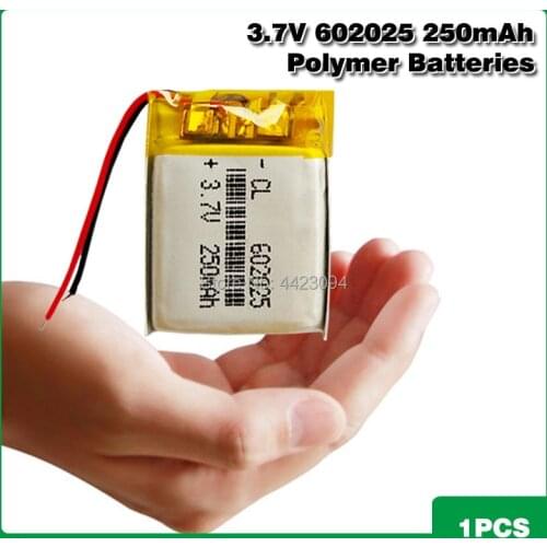 602025 3.7V 250mAh Lithium Battery Polymer Rechargeable Battery for MP3 MP4 bluetooth speaker car locator smart wear