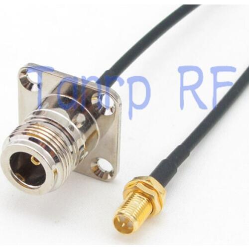 8in N female with 4 hole panel to RP SMA female jack RF connector adapter 20CM Pigtail coaxial jumper cable RG174 extension cord