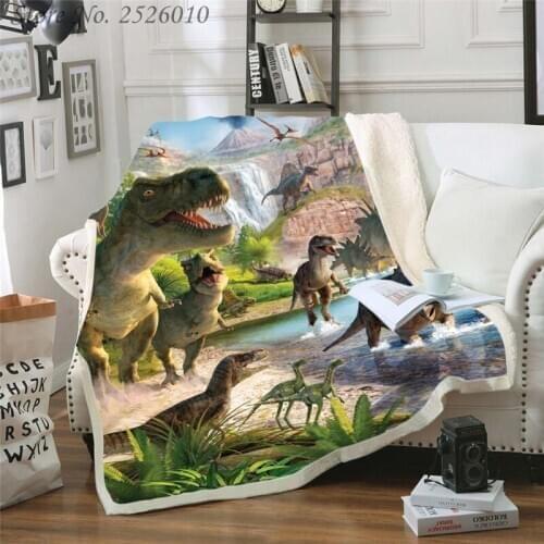 Throw blanket Dinosaur Jurassic 3D Velvet Plush Blanket Bedspread For Kids Girls Sherpa Blanket Couch Quilt Cover Travel 10