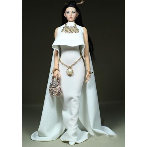 1:6 scale white dress model DIY with/without handbag necklace for 12 inches female woman girl lady action figures collections