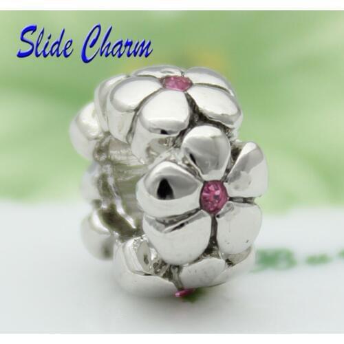 Free shipping classic pink crystal flower DIY charm beads fit Pandora bracelet beads for jewelry making Gift for women