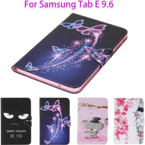 Painted PU Leather Case For Samsung Galaxy Tab E 9.6 T560 T561 SM-T560 Case Cover Tablet Cartoon Flowers Card Slots wallet Shell