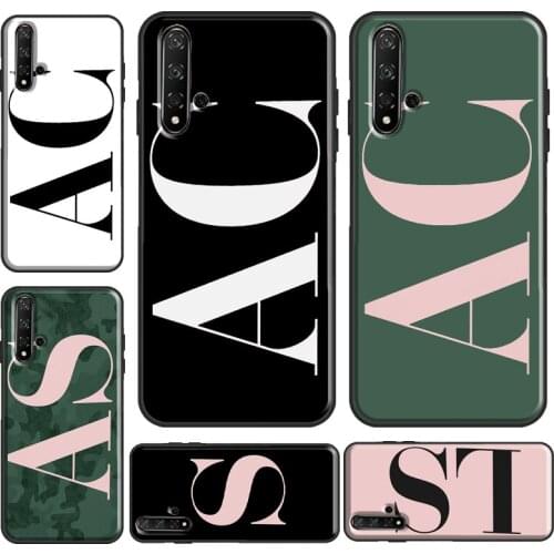 Large pink initials black background Case For Huawei Y6 Y7 2019 Nova 5T Funda For Honor 10i 10 Lite 20 Pro 8X 9X 7A 8A Case