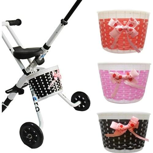 Kids Bicycle Basket Bike Scooter Strollers Plastic Knit Bow Carriage Basket Lightweight Large Capacity Cycling Bowknot Basket