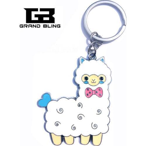 GRANDBLING Key Rings Enamel Alpaca Sheep Keychain Charms Gift Souvenir