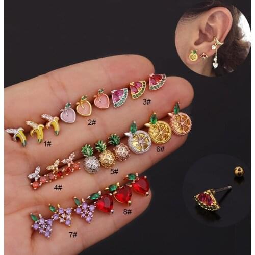 1PC Cute Girl Creative Fruit Earrings Zircon Screw Earrings for Women Fashion Trend Piercing Sweet Personality Best Jewelry Gift