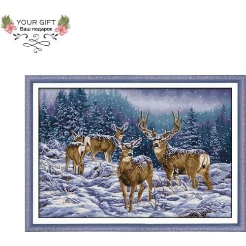 Joy Sunday Winter Deer Cross Stitch DA267 14CT 11CT Counted and Stamped Home Decor Winter Deer Wholesale Cross Stitch