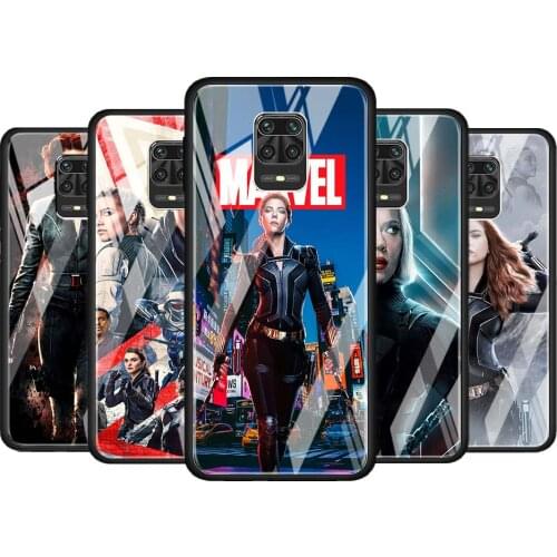 Black Widow Marvel cool for Xiaomi Redmi Note 10 Pro Max 10S 9T 9S 9 8T 8 7 Pro 5G Luxury Tempered Glass Phone Case Cover