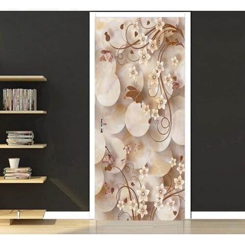 Round Marble Pattern Flowers Butterfly 3D Photo Sticker for Bathroom Living Room Sliding Door Waterproof DIY Wall Mural Poster
