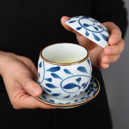 Retro gou rattan small cover bowl household ceramic stew bowl egg cup bowl Japanese hand-painted underglaze tableware steamed eg