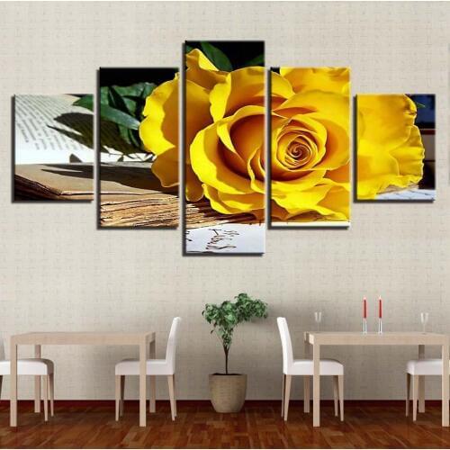 Fashion Wall Art Pictures 5 Pieces Rose Flower Canvas Painting Romantic Wedding Decoration Posters and Prints for Living Room
