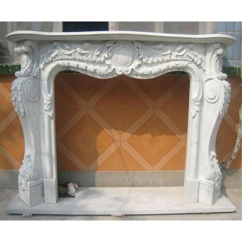 Marble fireplace mantel surround custom made European Baroco style carved natural stone chimney