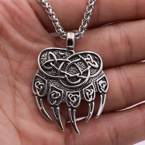 Punk Nordic Viking Men Women Stainless Steel Necklaces Celtics Knot Bear Paw Pendant Necklace Rope Chain Norse Amulet Jewelry