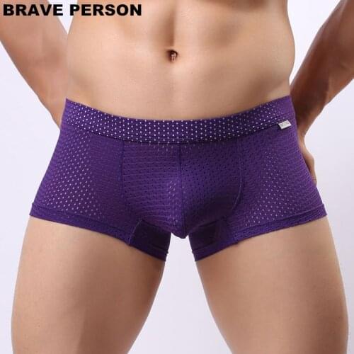Brand BRAVE PERSON Men gay Underwear Mesh Breathable Men solid Boxer Shorts U Convex Pouch Design Sexy Boxers Male Panties