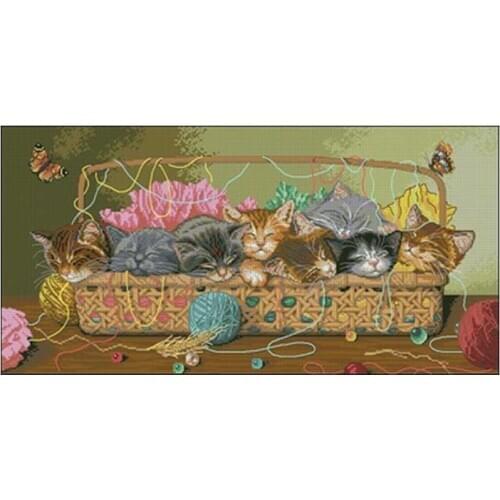 A basket of kittens patterns Counted Cross Stitch 11CT 14CT 18CT DIY Chinese Cross Stitch Kits Embroidery Needlework Sets
