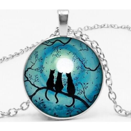 3 Color 2018 Latest Glass Kaboqin Round Blue Moon and Glas Necklace, Star Cat Crystal Necklace Private Order