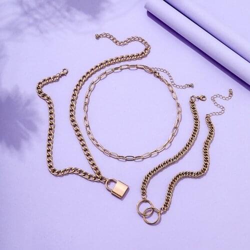 Lost Lady New Womens Lock Pendant Necklace Metal Double Circle Personalized Necklace Drag Ring Jewelry Party Gift Wholesale