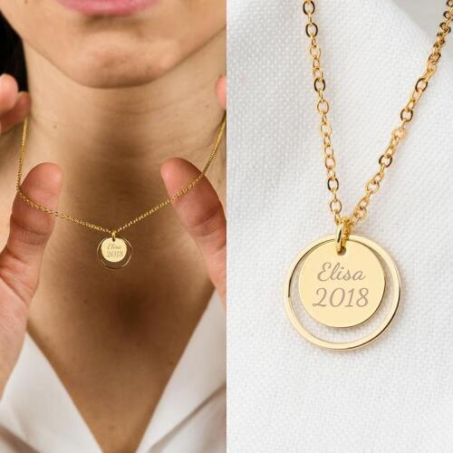 Personalized Engraved Name Coin Necklaces For Women BFF Jewelry Best Friend Gifts Custom Initials Letter Friendship Necklace