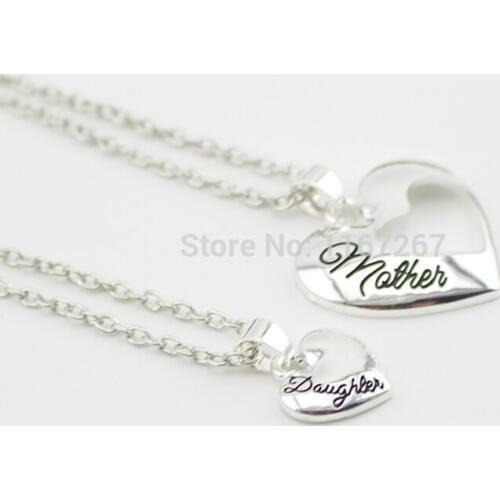 2015 new Mother Day Gifts Jewelry "Mother Daughter" Heart Cutout silver Pendant best friend necklace Wholesale jewelry 2pcs