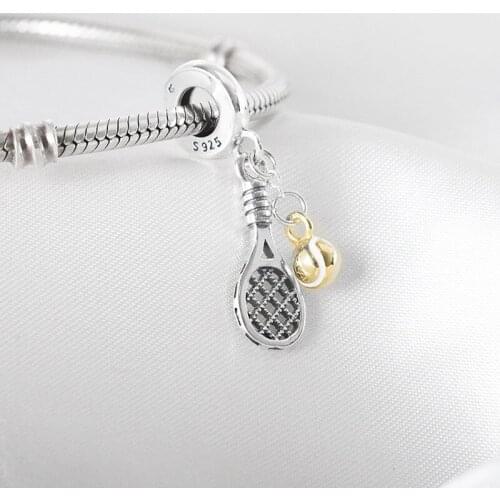 Authentic S925 Silver Pendant Charm Sport Tennis Dangle Charm fit Pandora Bracelet & Bangle DIY Jewelry