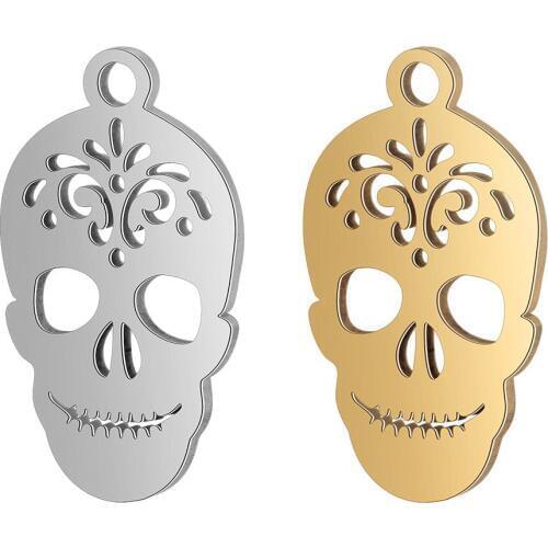 5pcs/lot Stainless Steel Skull Pendant Charms with Hook for DIY Necklace Findings Crafts Jewelry Making Floating Charms Wicca