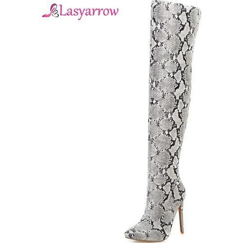 Lasyarrow Scarpe Animal Print Women Thigh High Boots Sexy Over The Knee Snake Print Prom Botas Mujer Thin High Heel Long Boots