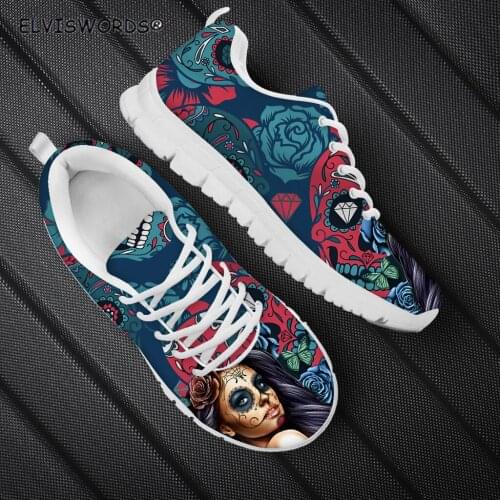 ELVISWORDS Butterfly Suagr Skull Pattern Breathable Walking Shoes for Women Fashion Ladies Non-slip Flat-Shoes zapatos mujer New