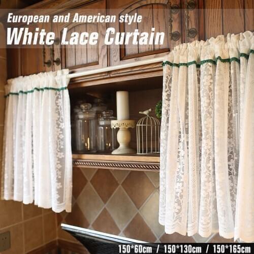 1 Pcs European Style Voile Tulle Sheer Tier Curtain For Kitchen Bathroom Cabinet Cafe Embroidery Lace Curtains