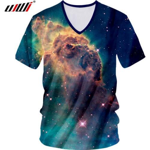 UJWI Mens V Neck Tshirt New Harajuku 3d Print Galaxy Space T-shirts Lion King Casual Tshirts Hombre Hip Hop Casual T Shirts 7XL