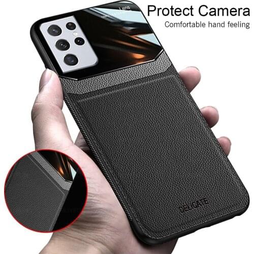 S21 ultra case leather hard back covers for samsung galaxy s21 ultra s 21 plus soft silicone shockproof frame phone cover coque