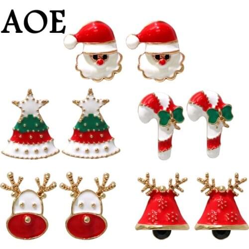 Top Quality 2021 Christmas Gifts For Children Fashion Jewelry Trendy Deer Cane Santa Claus Christmas Stud Earrings Set For Women