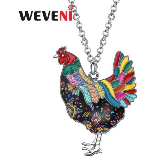 WEVENI Alloy Enamel Floral Chicken Hen Necklace Pendant Chain Choker Jewelry For Women Girls Party Gift Decoration Accessory2019