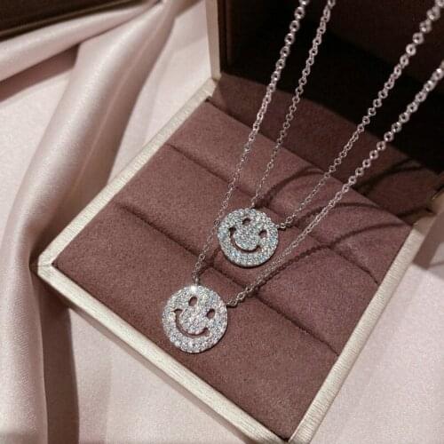 Classic Smile Face Pendant 925 Sterling Silver Shine CZ Zirconia Pendant Necklace Chain for Women Short Charms New Fashion