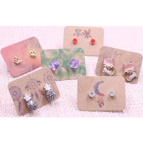 100Pcs 2.5x3.5cm new arrival Kraft Paper Earring Cards Hang Tag Jewelry Display Ear Stud Cards colorful print earring tag card
