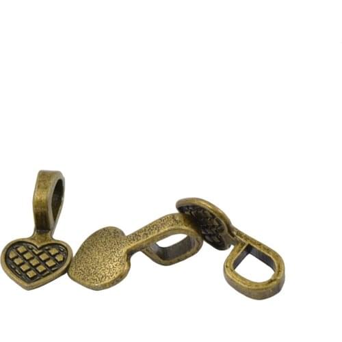 100 Pcs Heart Shape Bronze Style Glue-on Flat Pad Bails For Craft Pendants