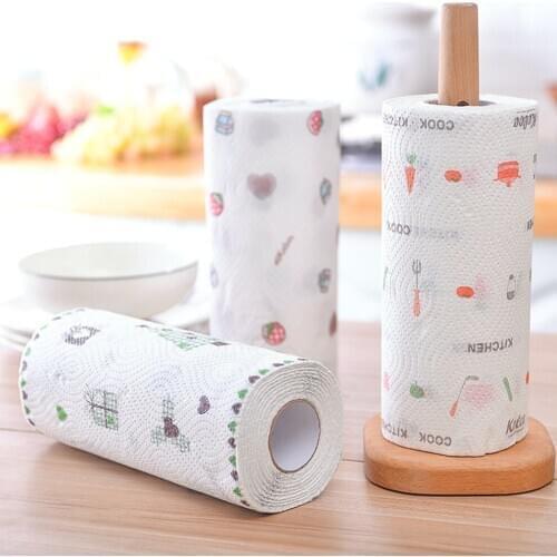 2 rolls of household kitchen paper towels Oil absorption Wet and dry Cleaning cloth Printed roll paper Washable kitchen paper