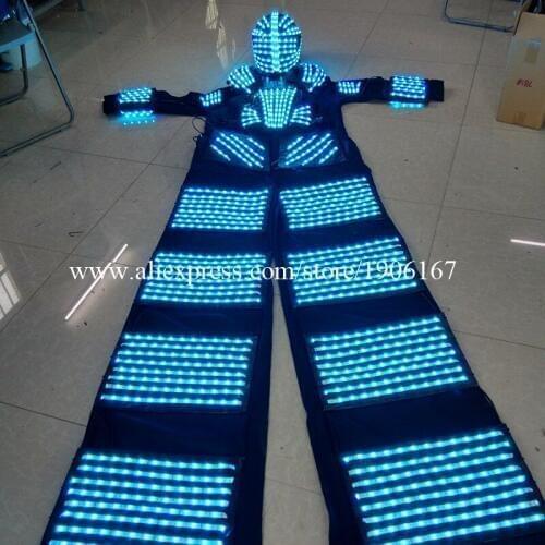 2 Pcs Multicolor LED Luminous Stilt Robot Costume With LED Helmet And Stilts Growing Light Kryoman Robot Suit Clothes