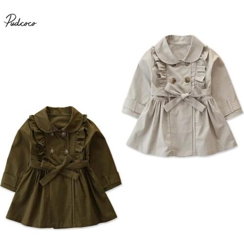 2019 Brand 2-7Y Toddlers Girl Casual Jacket Autumn Windbreaker Dress With Belt Autumn Winter Solid Coat Long Outwear