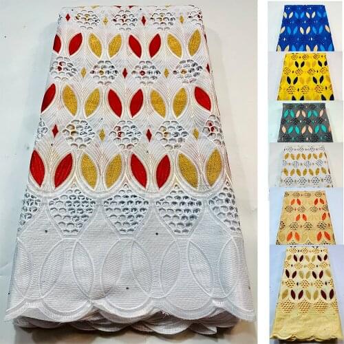 2021 New Hollow-Out Cotton Embroidery Fabric By 5 Yards Nigerian Lace Fabric For Fair Dress 2318G2