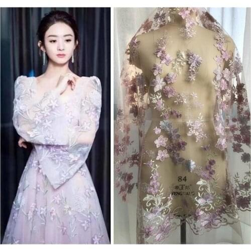 3D Lace embroidery fabric Sequins LACE decals beaded flower lace fabric cloth Applique for DIY Wedding dress 1order=1 yard