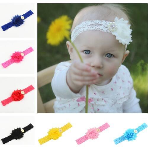 40pcs/lot Girls 2.8" Chiffon Shabby Flower Headband With Pearl Rhinesotne Kids Baptism Hairband Hair Accessories FDA212