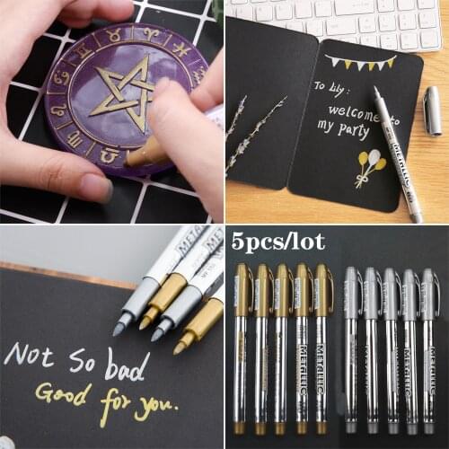 5Pcs/Set Gold Silver Metallic Markpen Epoxy Resin Drawing Pen for Diy Acrylic Oaint Highlight Permanent Marker