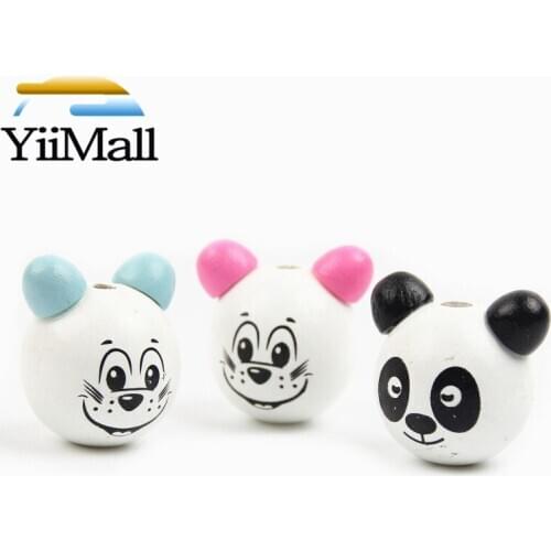 5pcs DIY Wood Panda Mouse Round Spacer Beads Solid Wooden Beads For Jewelry Making Handmade Children Toy Crafts 25x29mm